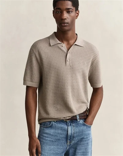 Gant - Cotten Texture Polo - Mist Taupe